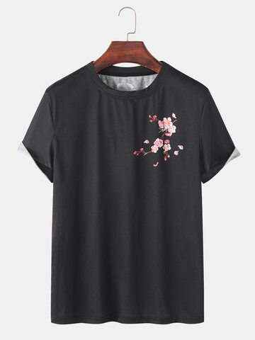 Plum Blossom Print Loose T-Shirts