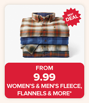 From 9.99 women’s & men’s fleece, flannels & more. Various flannel shirts.