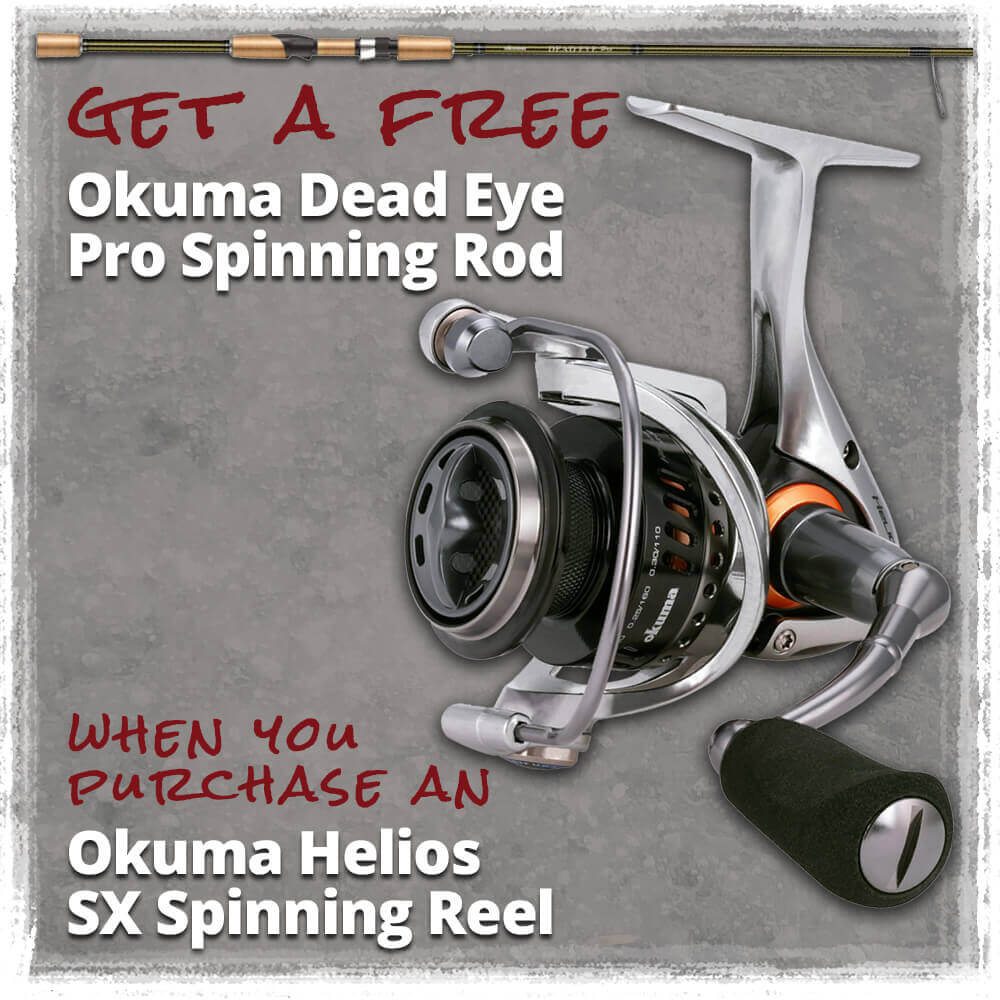 Purchase an Okuma Helios SX Spinning Reel, get a free Okuma Dead Eye Pro Spinning Rod