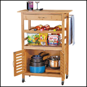 Bamboo Kitchen Trolley & Bar Cart with Wine Rack