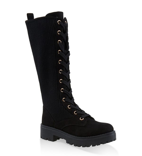 Tall Ribbed Lace Up Combat Boots