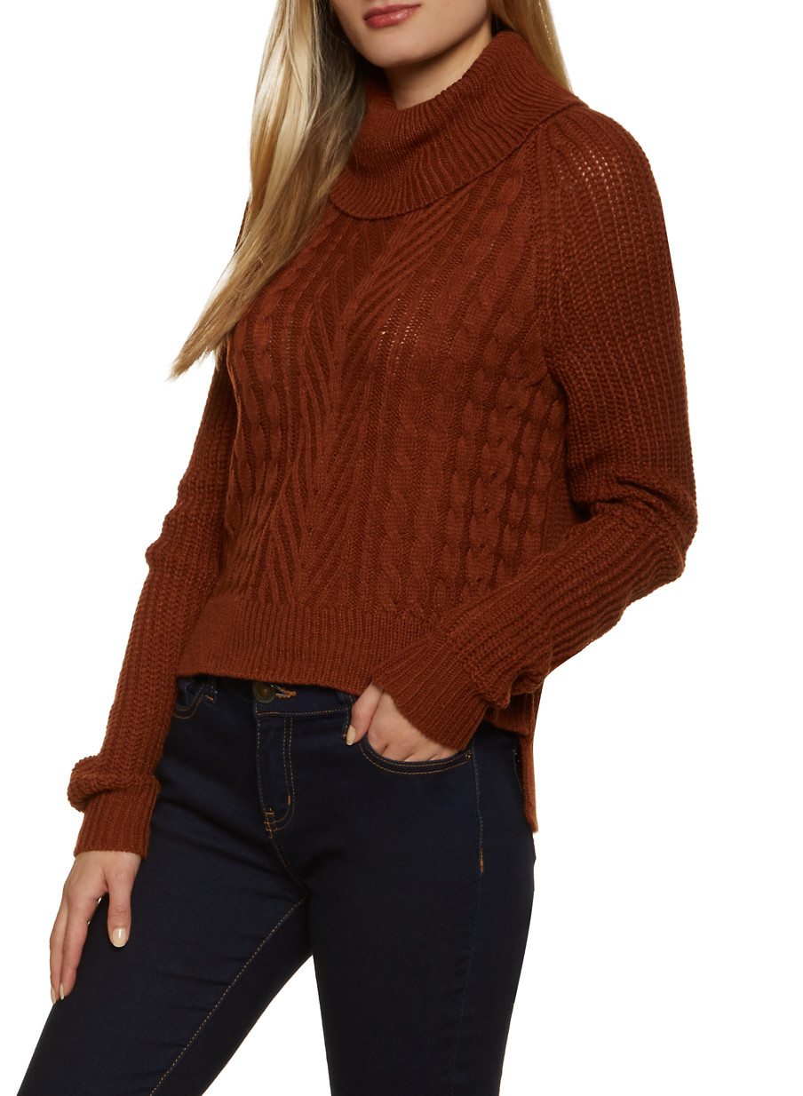 Solid Cable Knit Turtleneck Sweater