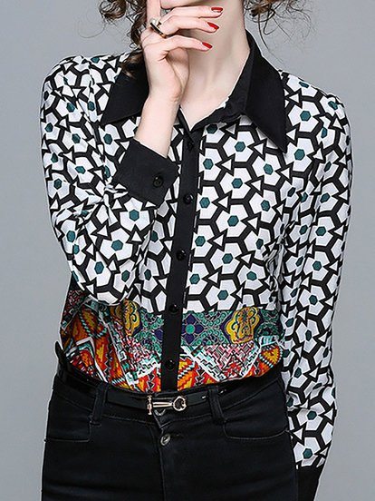 Color-Block Printed Buttoned ...