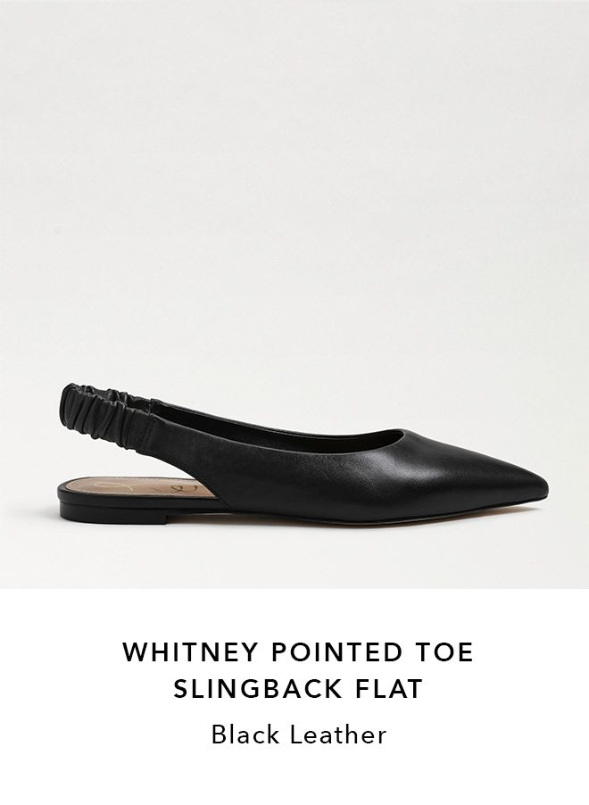 Whitney Pointed Toe Slingback Flat - Black Leather 