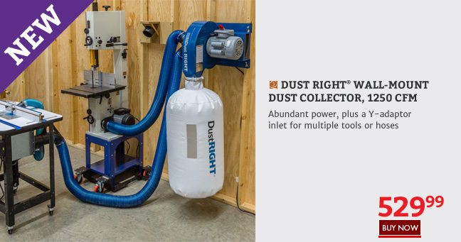 New! Dust Right Wall-Mount Dust Collector, 1250 CFM