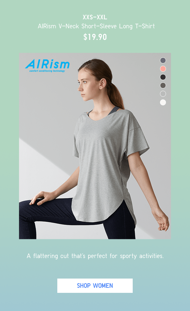 PDP2 - WOMEN AIRISM V-NECK SHORT-SLEEVE LONG T-SHIRT