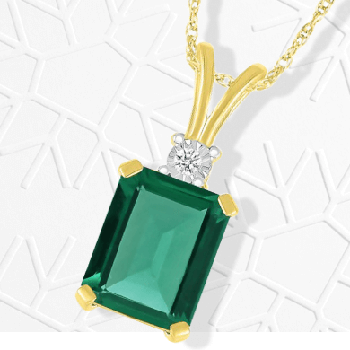 Emerald-Cut Lab-Created Emerald & Diamond Accent Necklace 10K Yellow Gold 18''