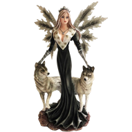 Winter Night Fairy with Wolves Statue