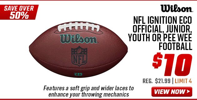 Wilson NFL Ignition Eco Official, Junior, Youth or Pee Wee Football 