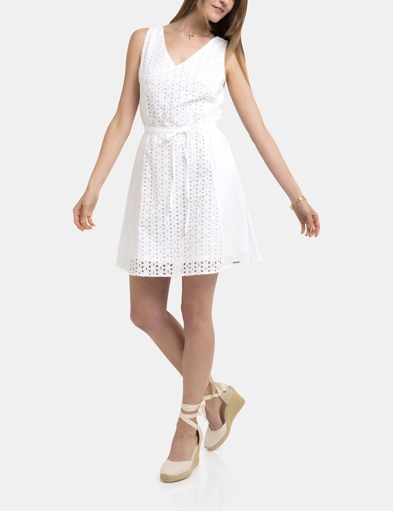 BELTED EYELET DRESS