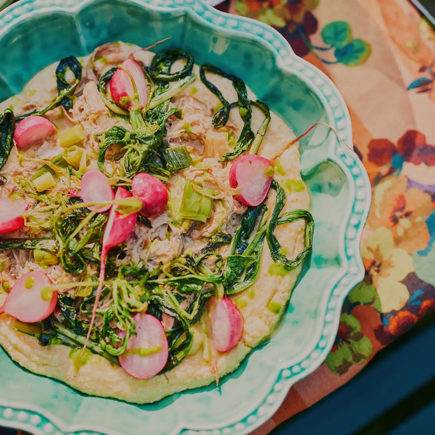 Braised Rabbit with Pan-Fried Radishes and Creamy Polenta