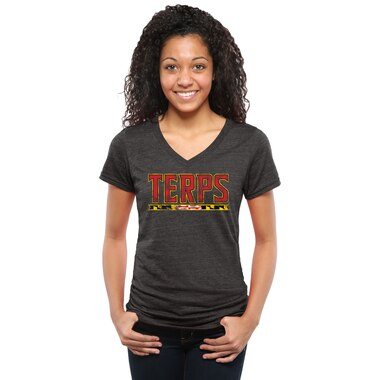 Maryland Terrapins Women's Black Classic Wordmark Tri-Blend V-Neck T-Shirt