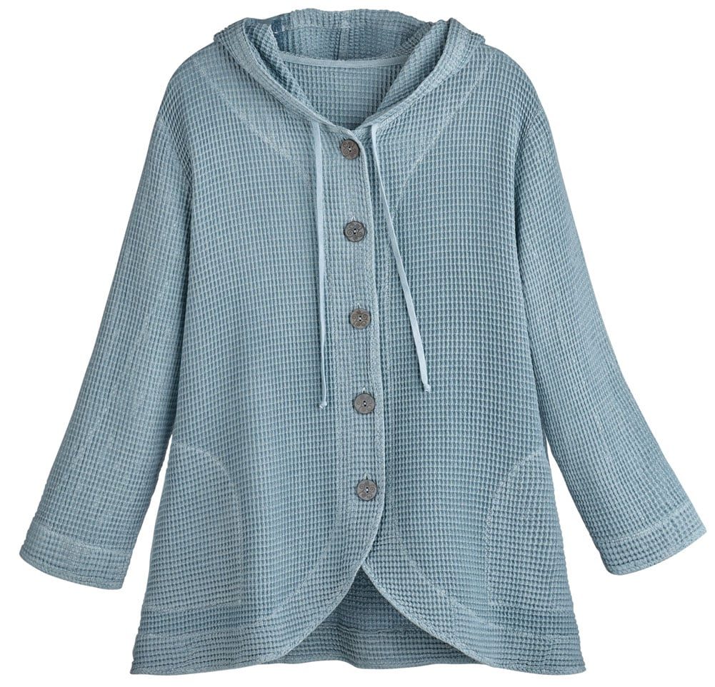 Tunic Jacket - Hooded Button-Front Waffle Jacket