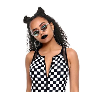 Black and White Checker Zip Up Swimsuit