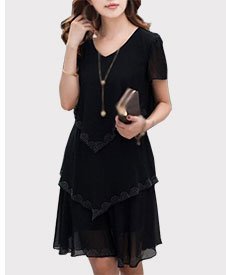 Layered Embroidered Black Short Sleeve Blouse