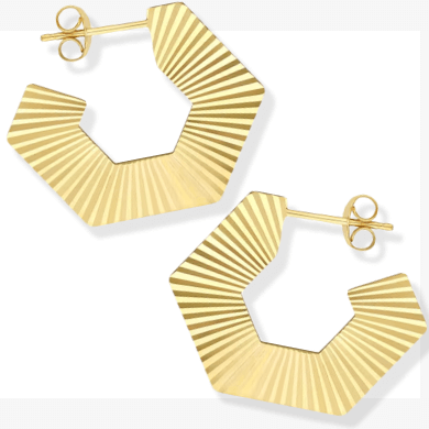 Angled Corrugated Open Hoop Earrings 14K Yellow Gold