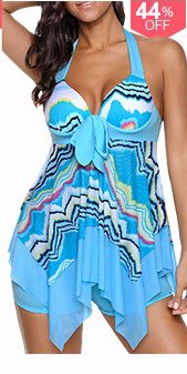 Printed Handkerchief Hem Halter Swimdress and Shorts