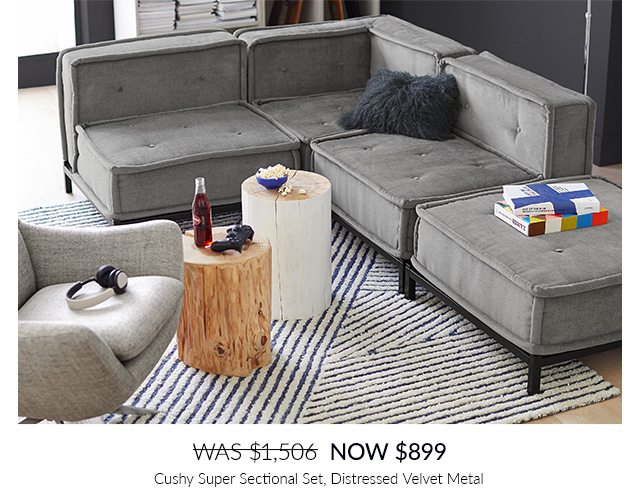 CUSHY SUPER SECTIONAL SET, DISTRESSED VELVET MATERIAL