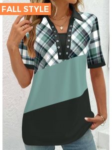 Sage Green Eyelet Plaid Short Sleeve Blouse