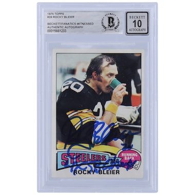 Rocky Bleier Autographed 1975 Topps #39 Beckett Fanatics Witnessed Authenticated 10 Rookie Card with "4X SB CHAMPS" Inscription