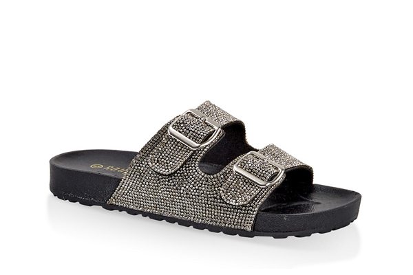 Rhinestone Two Buckle Footbed Sandals