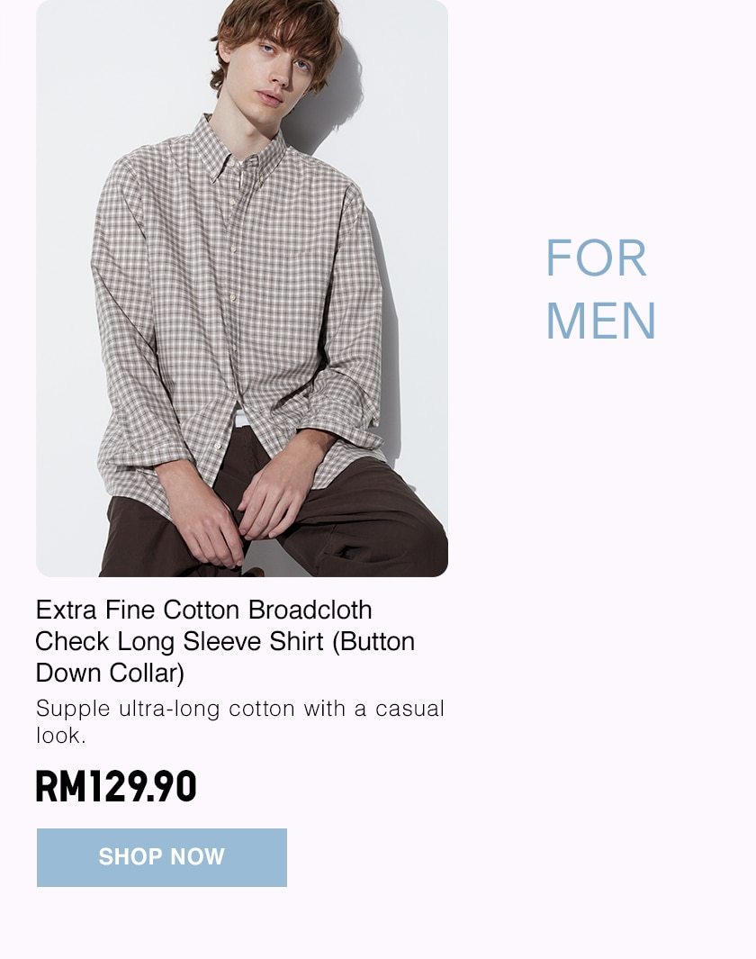 Extra Fine Cotton Broadcloth Check Long Sleeve Shirt (Button Down Collar)