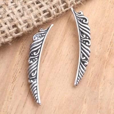 Image of Sterling silver drop earrings, 'Arch Humor'