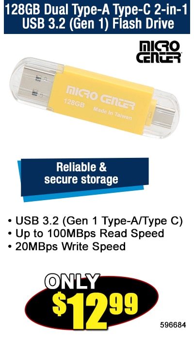 128GB Dual Type-A Type-C 2-in-1 USB 3.2 Gen 1 Flash Drive