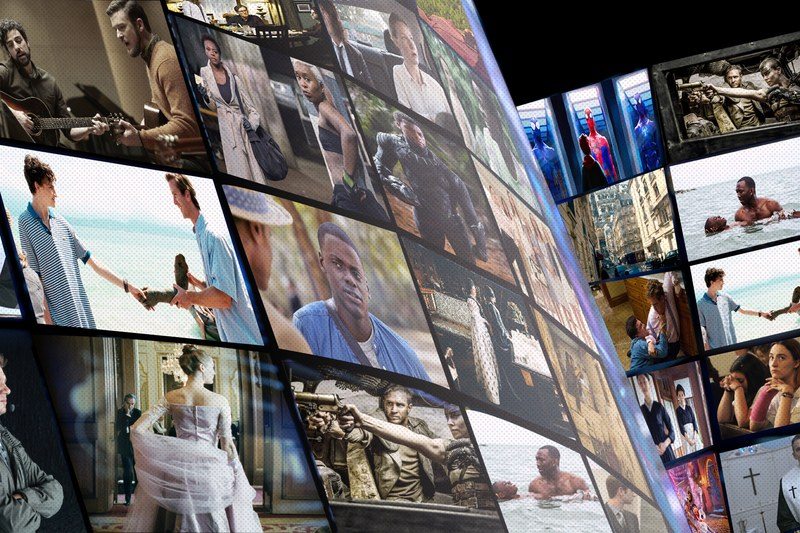 Various Film Scenes on screens, selections from the best movies of the decade