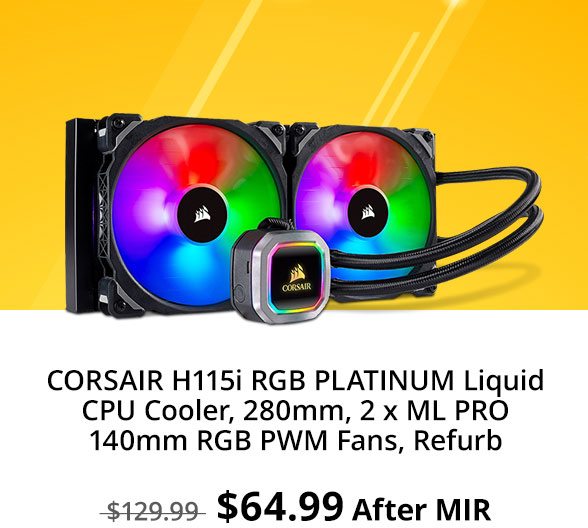 Refurbished CORSAIR H115i RGB PLATINUM Liquid CPU Cooler, 280mm, 2 x ML PRO 140mm RGB PWM Fans, Refurb