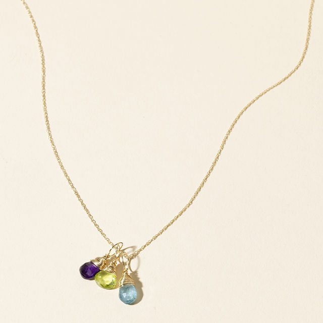 14k Gold Personalized Birthstone Charm Necklace