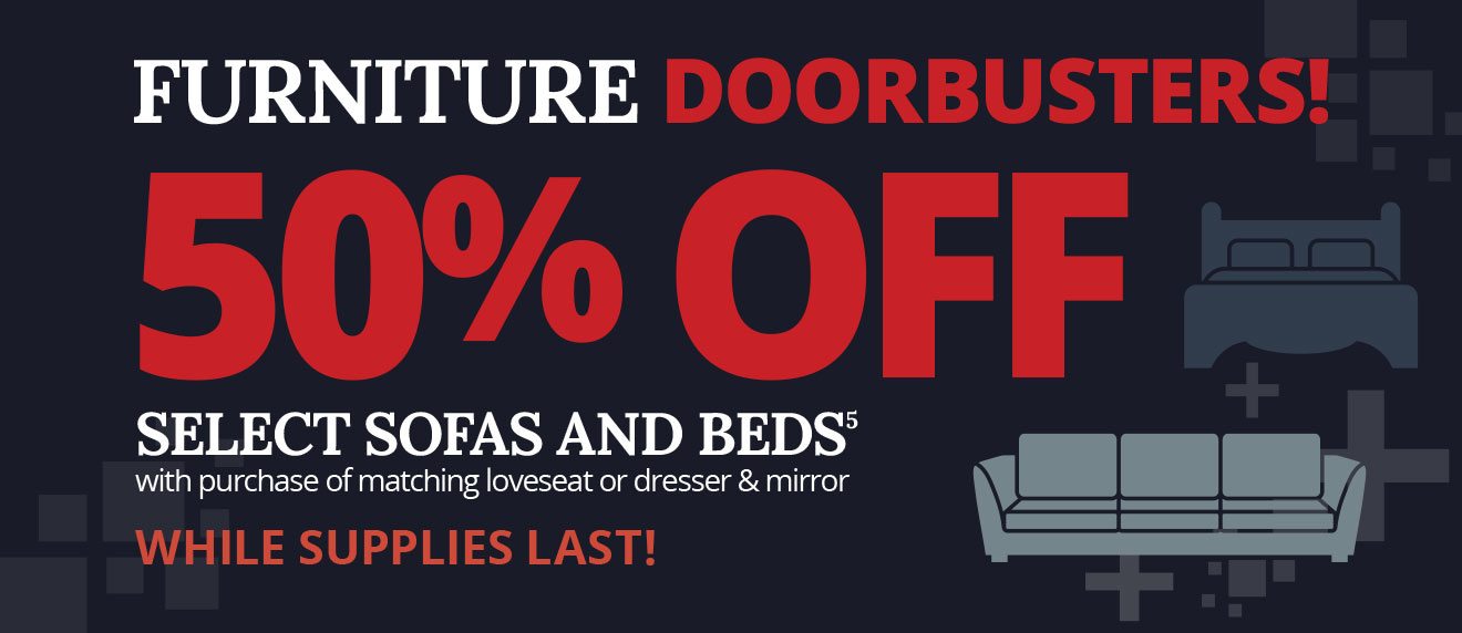 Save up to 50% on Sofas and Beds