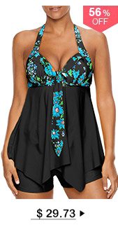 Open Back Printed Asymmetric Hem Tankini Set