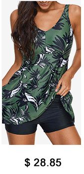 Spaghetti Strap Leaf Print Cage Back Swimdress and Shorts