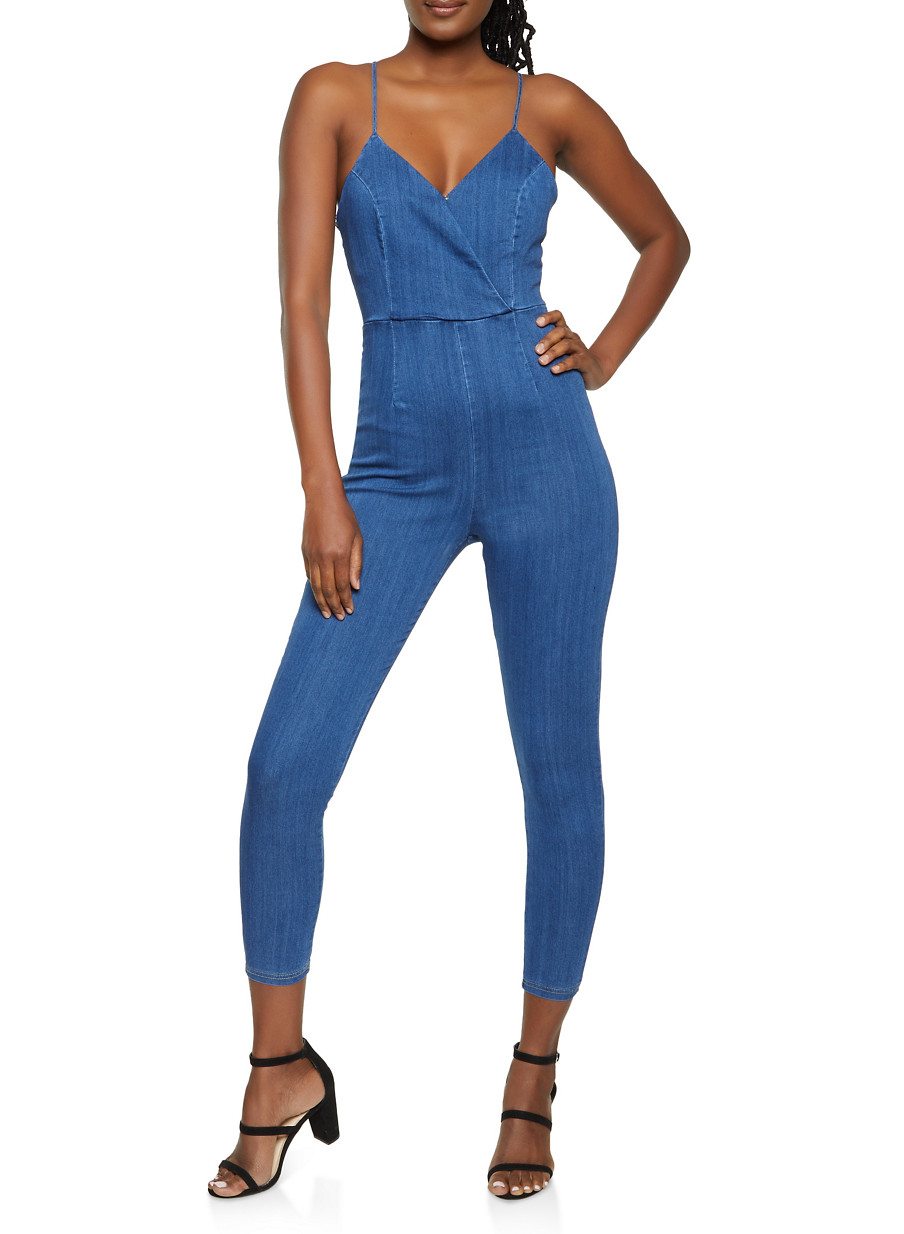 Faux Wrap Denim Jumpsuit