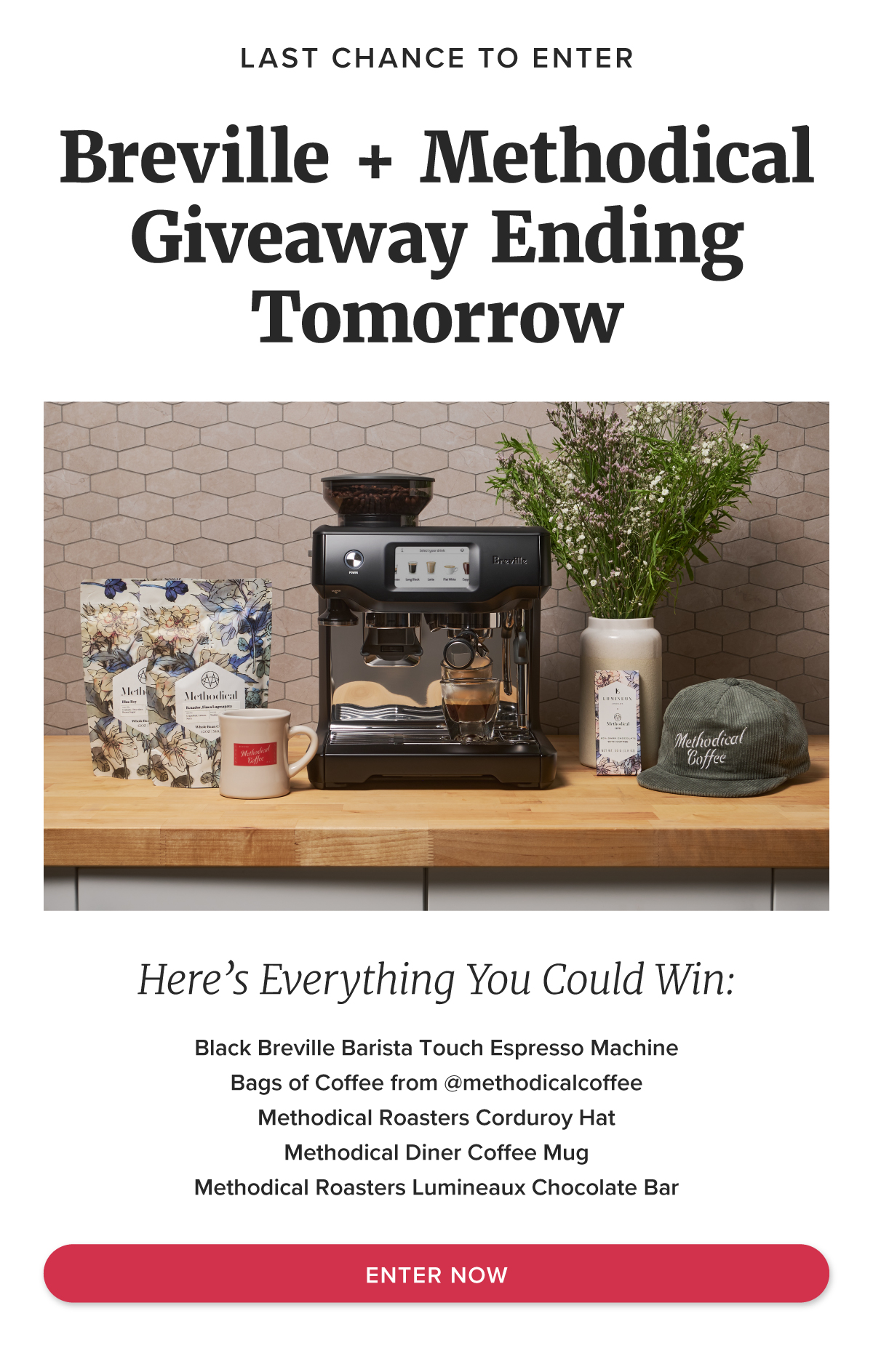 Last Chance to Enter Breville + Methodical Giveaway Ending Tomorrow Here’s Everything You Could Win: Black Breville Barista Touch Espresso MachineBags of Coffee from @methodicalcoffeeMethodical Roasters Corduroy HatMethodical Diner Coffee MugMethodical Roasters Lumineaux Chocolate Bar [Enter Now[