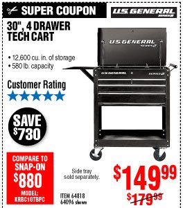 View 30 in. 4 Drawer Black Tech Cart