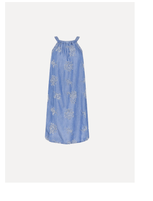 Denim embroidered halter dress blue