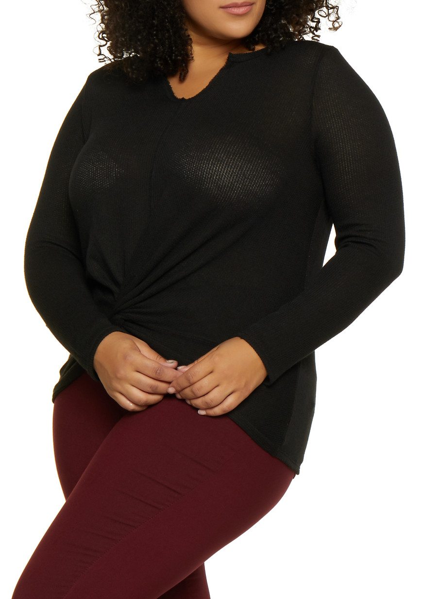 Plus Size Twist Front Thermal Top