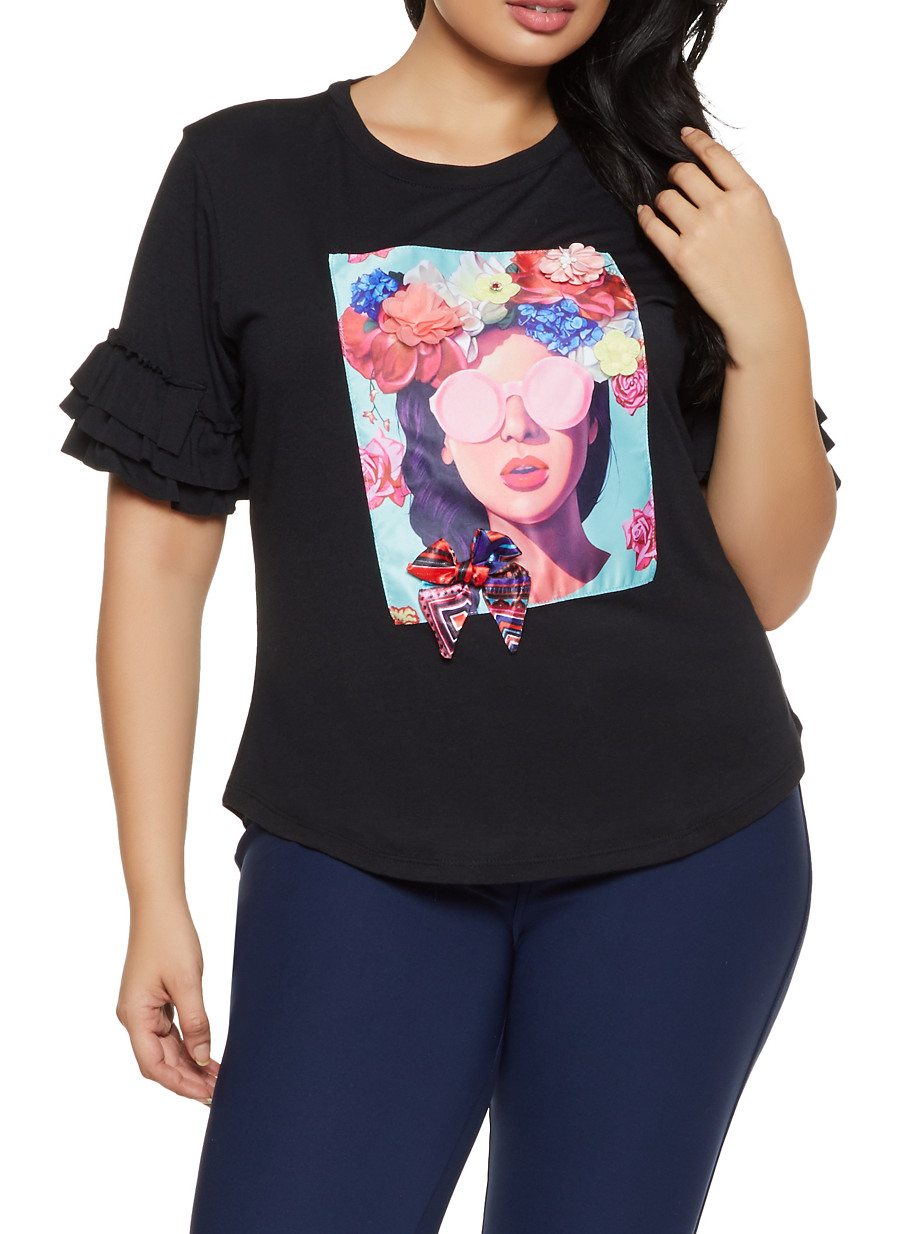 Plus Size Flower Graphic Patch Top