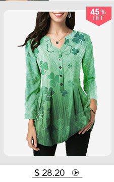 St Patricks Day Split Neck Printed Green Blouse