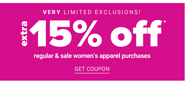 Extra 15% off Regular & Sale Apparel Purchases - Get Coupon