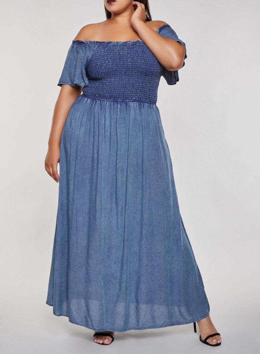 Plus Size Smocked Off the Shoulder Maxi Dress