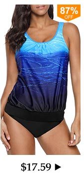 Scoop Neck Printed Blouson Tankini Top and Panty