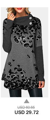 Curved Hem Button Embellished Printed T Shirt