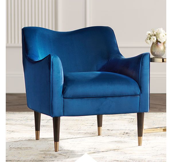Bow Blue Sky Velvet Fabric Armchair