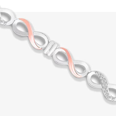 Diamond Infinity Bracelet 1/10 ct tw Sterling Silver & 10K Rose Gold 7.25''