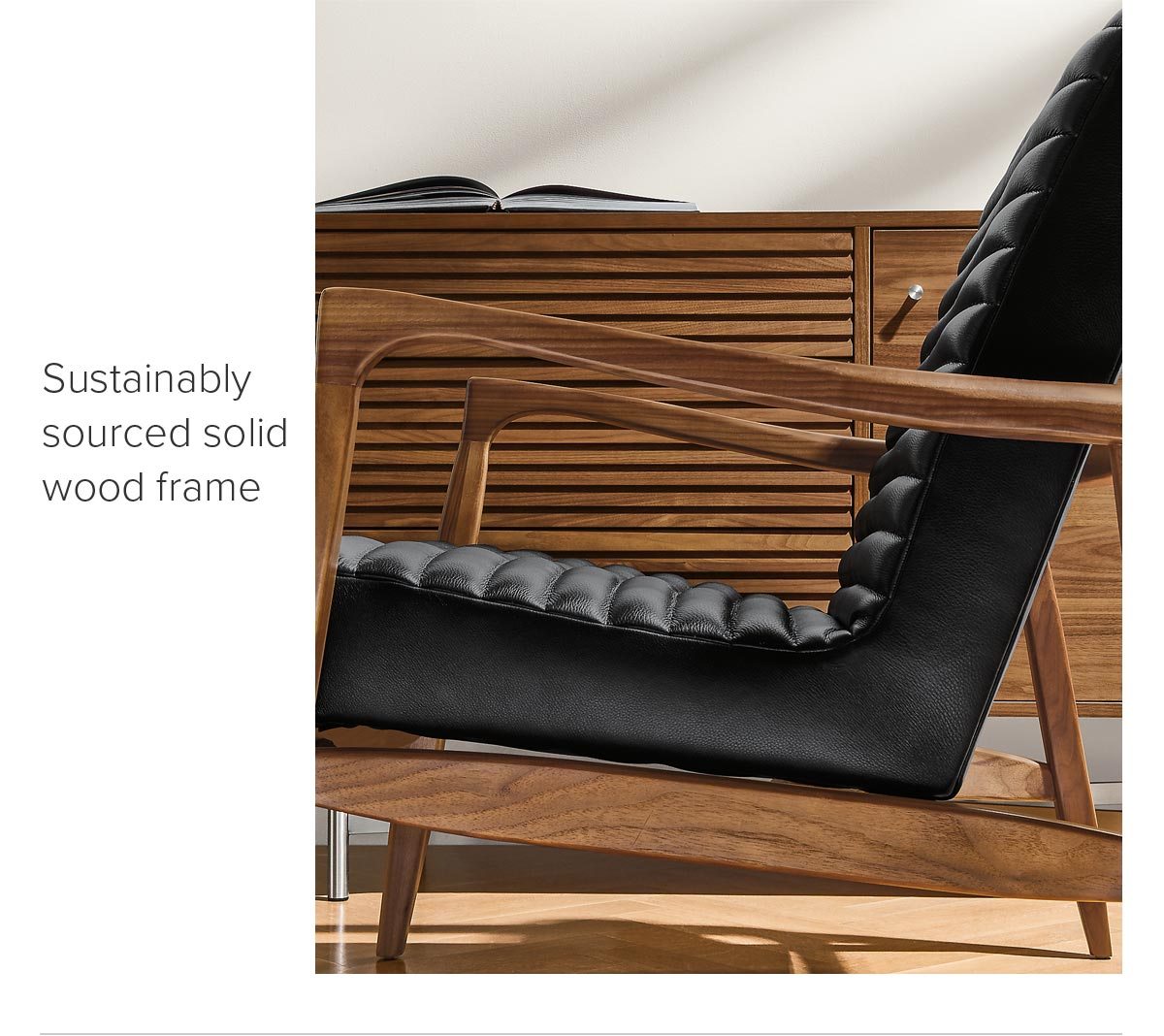 Callan in Urbino black leather and walnut finish