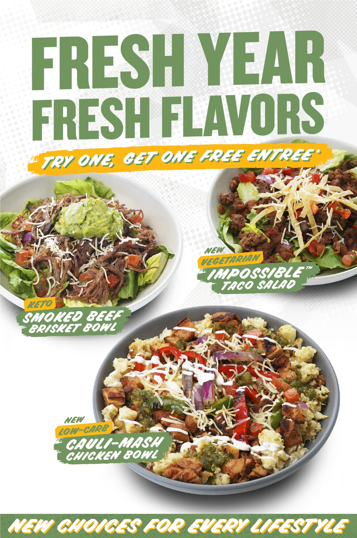 Fresh year, fresh flavors- try one, get one free entree