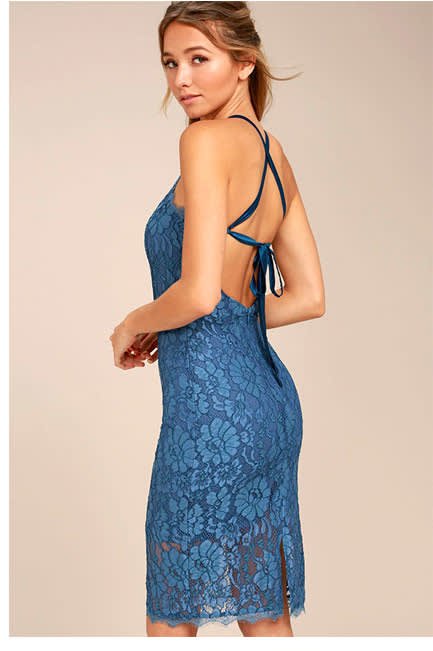  Wishful Wanderings Blue Lace Bodycon Midi 